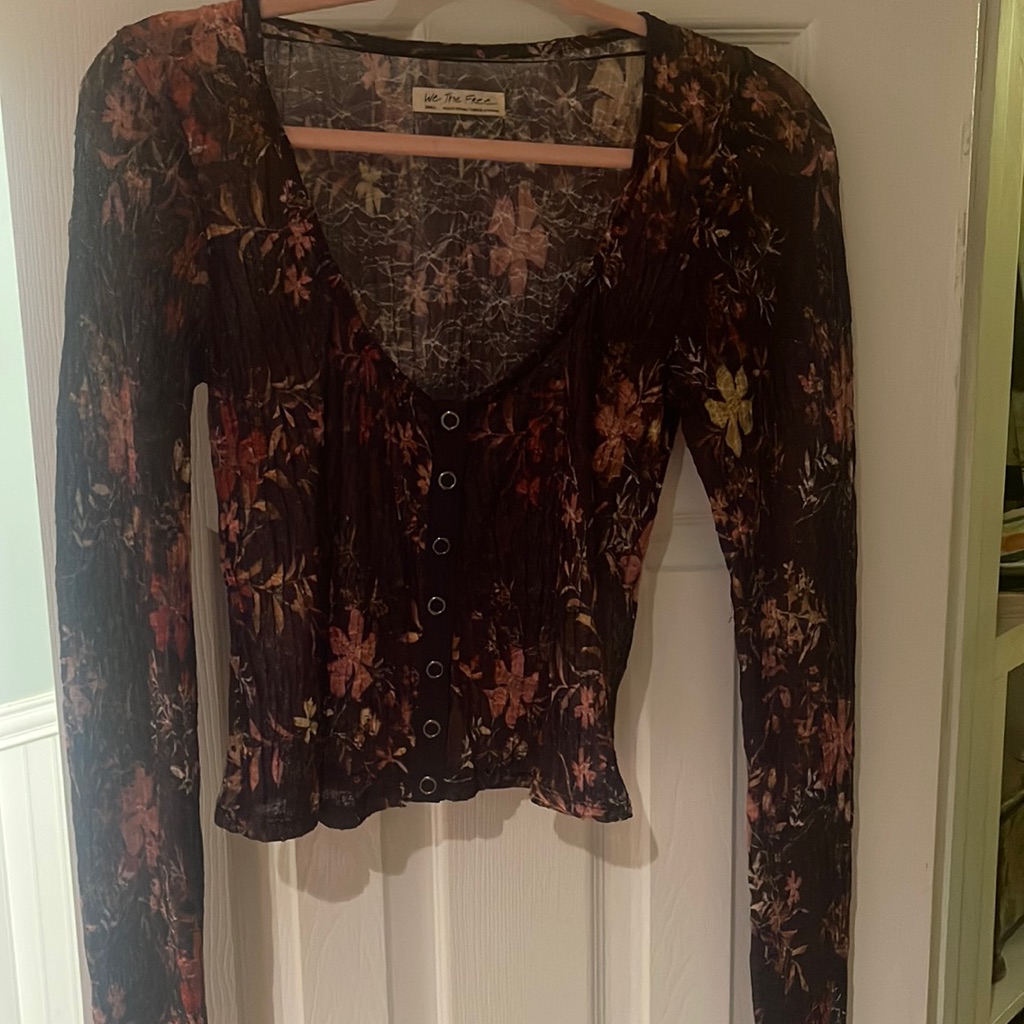 Free People Long Sheer Floral Top